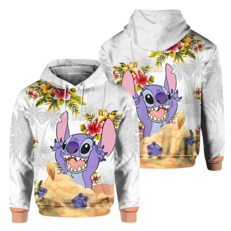Stitch aloha play on sand 3d hoodie 1