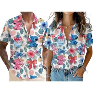 Stitch And Angel Disney Coquette Hawaiian Shirt