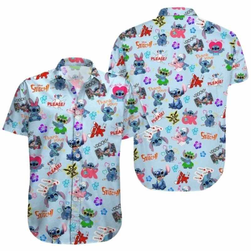 Stitch and angel pattern hawaiian shirt 1