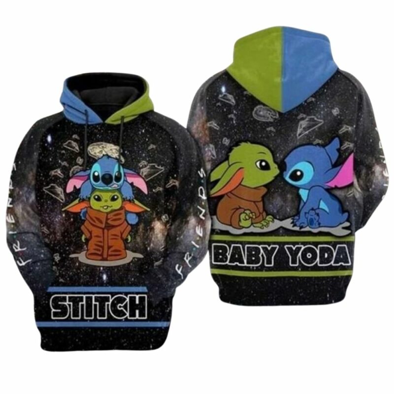 Stitch and baby yoda star wars 3d hoodie 1