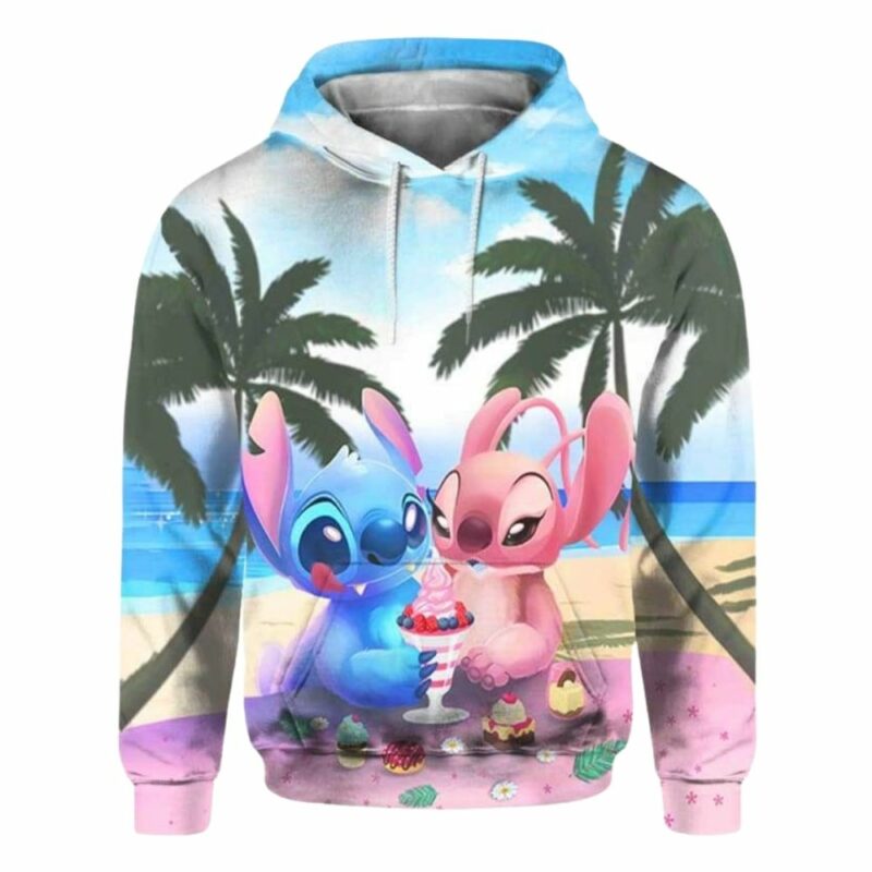 Stitch and his girlfriend eat ice cream 3d hoodie 1