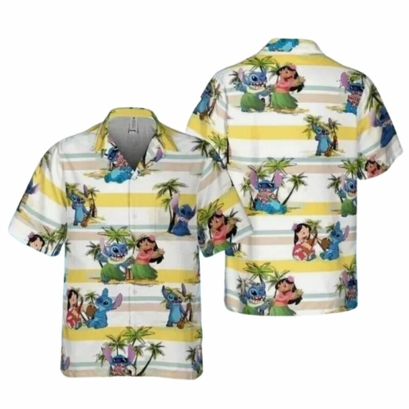 Stitch and lilo dancing beach tropical hawaiian shirt 1