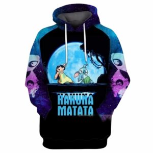 Stitch And Lilo Walking In The Moon Hakuna Matata All Over Print Hoodie