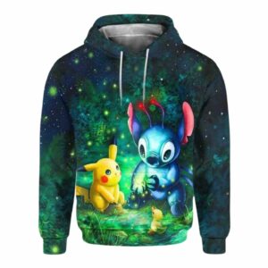 Stitch And Pikachu Magic Crystals All Over Print Hoodie