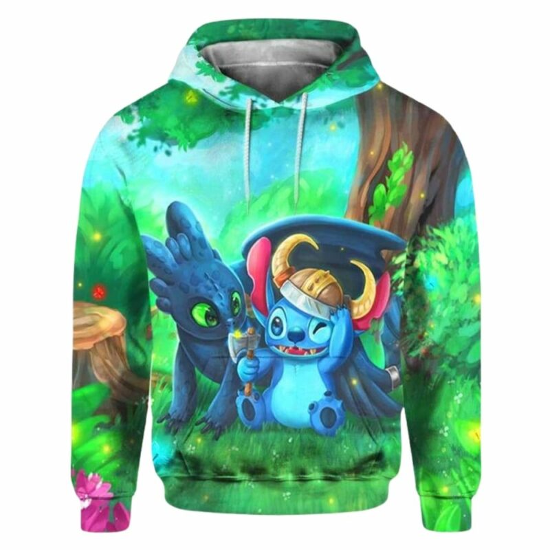 Stitch and toothless cutie viking 3d hoodie 1