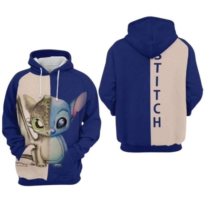 Stitch and toothless face 3d hoodie 1