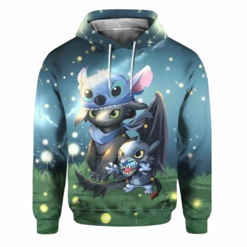 Stitch and toothless funny 3d hoodie 1