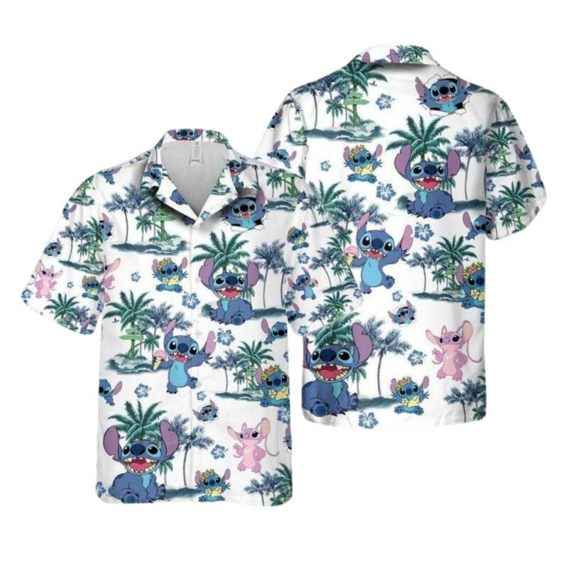 Stitch angel aloha floral and coconut beach tropical hawaiian shirt 1