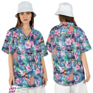 Stitch Beach Lilo Hibiscus Tropical Disney Summer Hawaiian Shirt