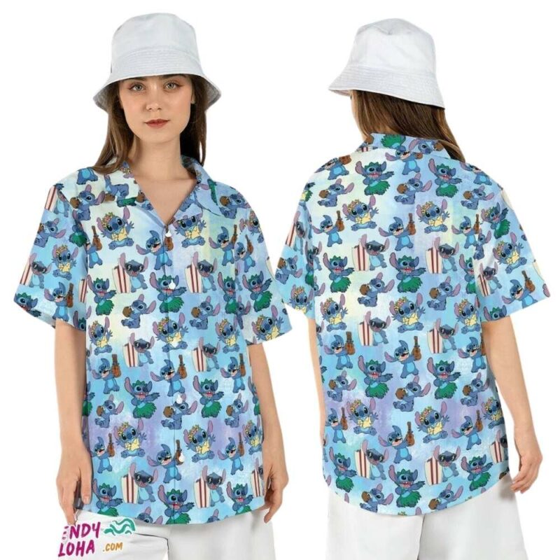 Stitch dacing play guitar funny tropical hawaiian shirt 1
