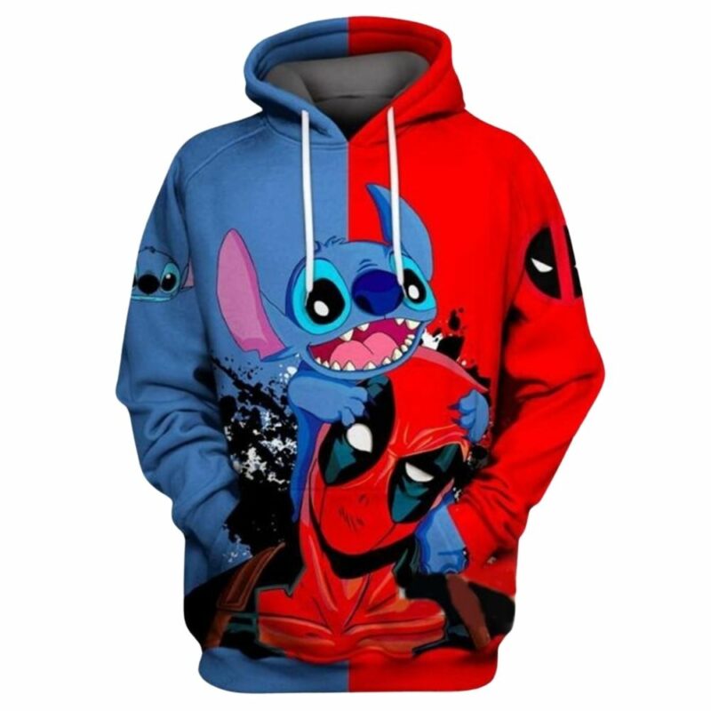 Stitch disney and deadpool marvel comics 3d hoodie 1
