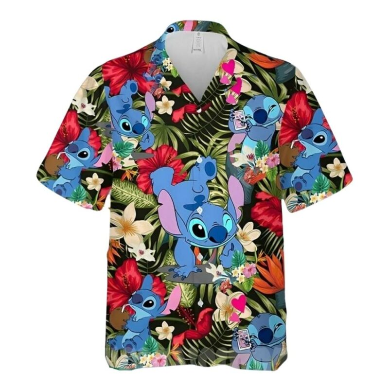 Stitch disney cartoon graphics red hibiscus hawaiian shirt 1