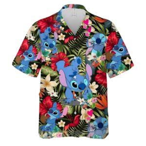 Stitch Floral Flower Leaf Pattern Hawaiian Shirt