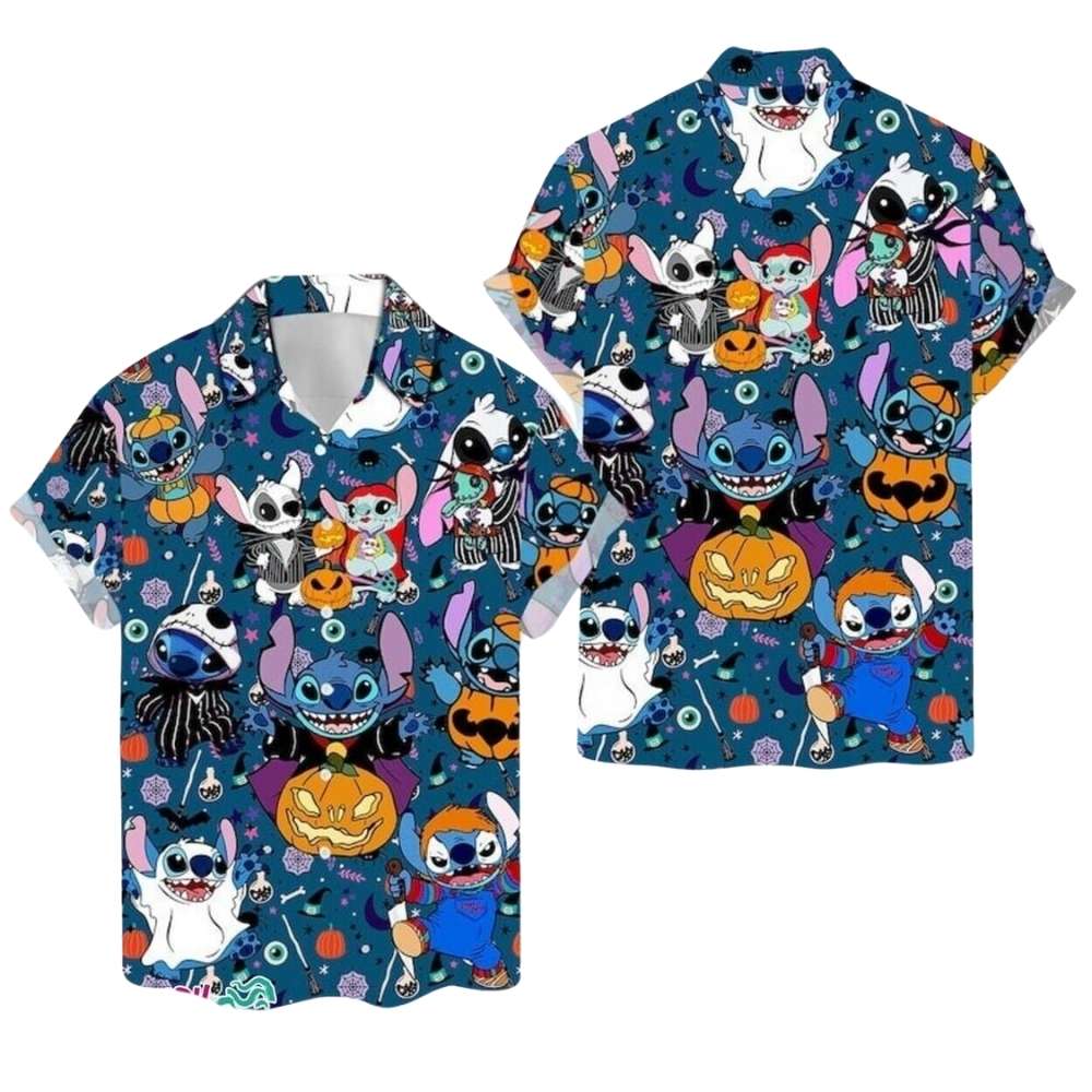 Stitch ghost pumpkin spooky season hawaiian shirt 1