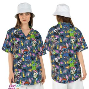 Stitch Horror Movie Characters Cute Halloween Friends Hawaiian Shirt