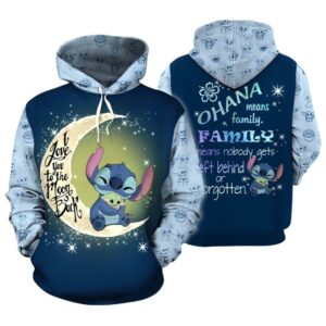 Stitch Hug Baby Yoda I Love You To The Moon Back All Over Print Hoodie
