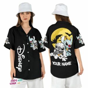 Stitch Jack Sally Nightmare Before Christmas Halloween Hawaiian Shirt
