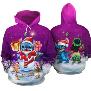 Stitch Lilo Santa Christmas All Over Print Hoodie
