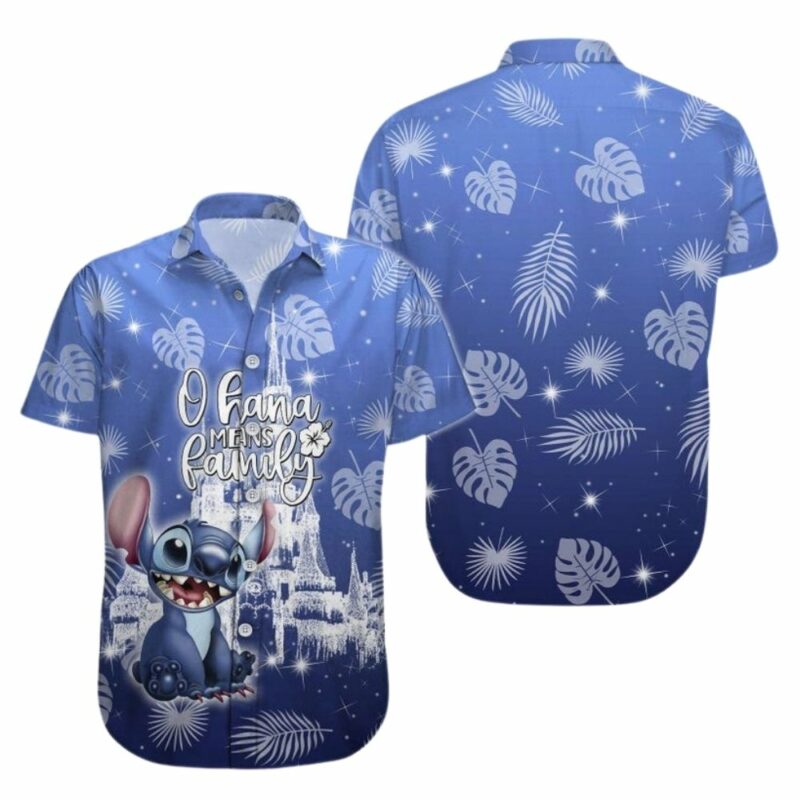 Stitch ohana means family floral leafs hawaiian shirt 1