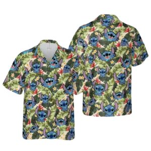 Stitch Ohana Means Family Stitch Tropical Leaves Summer Hawaiian Shirt