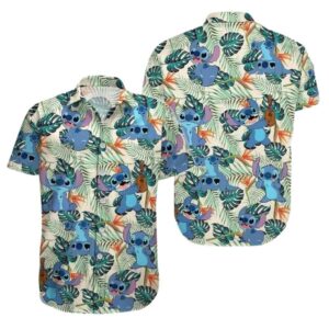 Stitch Ohana Tropical Leaf Hawaiian Shirt