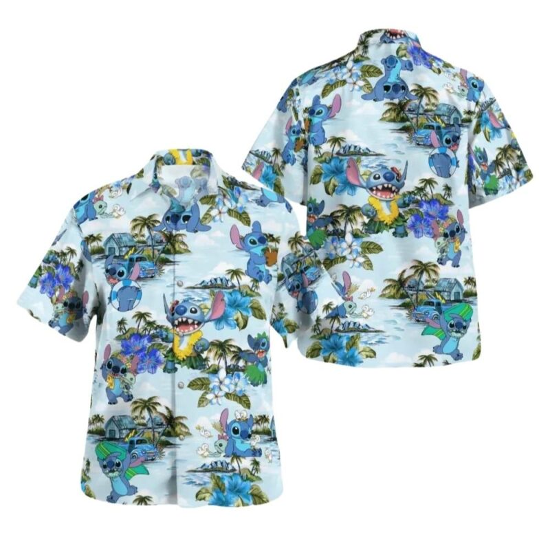 Stitch palm tree beach tropical hawaiian shirt 1