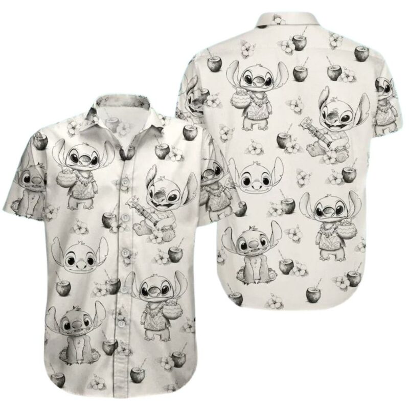Stitch play guitar beach vacation summer hawaiian shirt 1