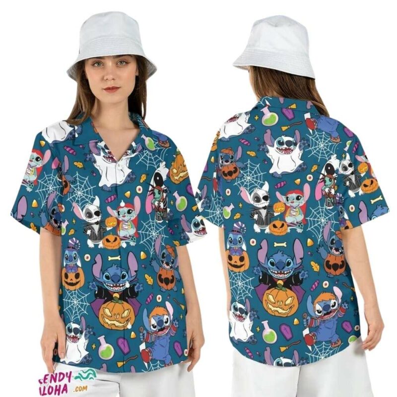 Stitch spooky halloween lilo character hawaiian shirt 1 1