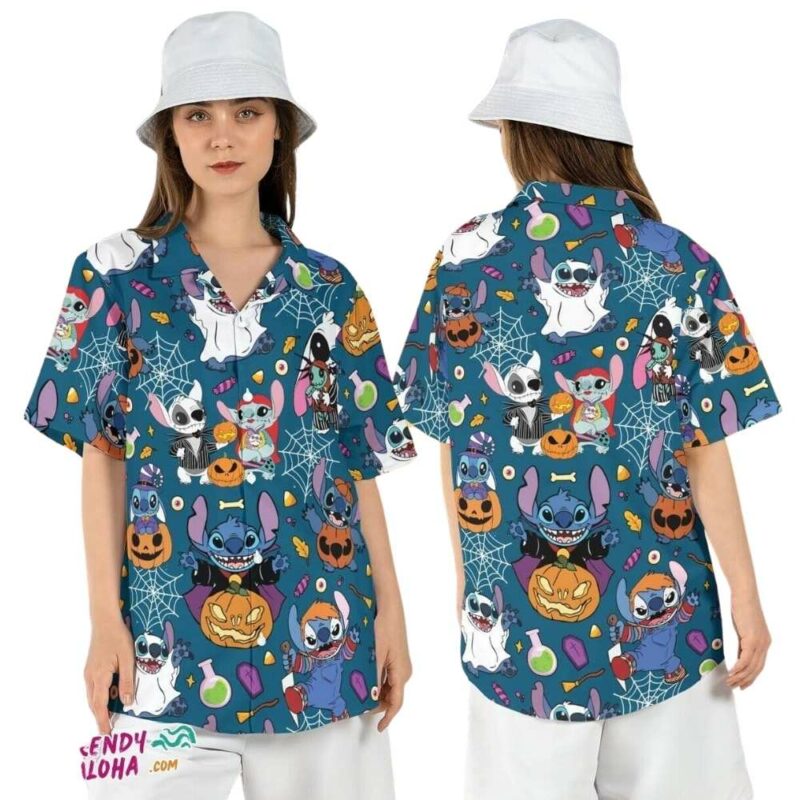 Stitch spooky halloween lilo character hawaiian shirt 1