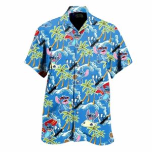 Stitch Surf Coconut Beach Tropical Blue Hawaiian Shirt