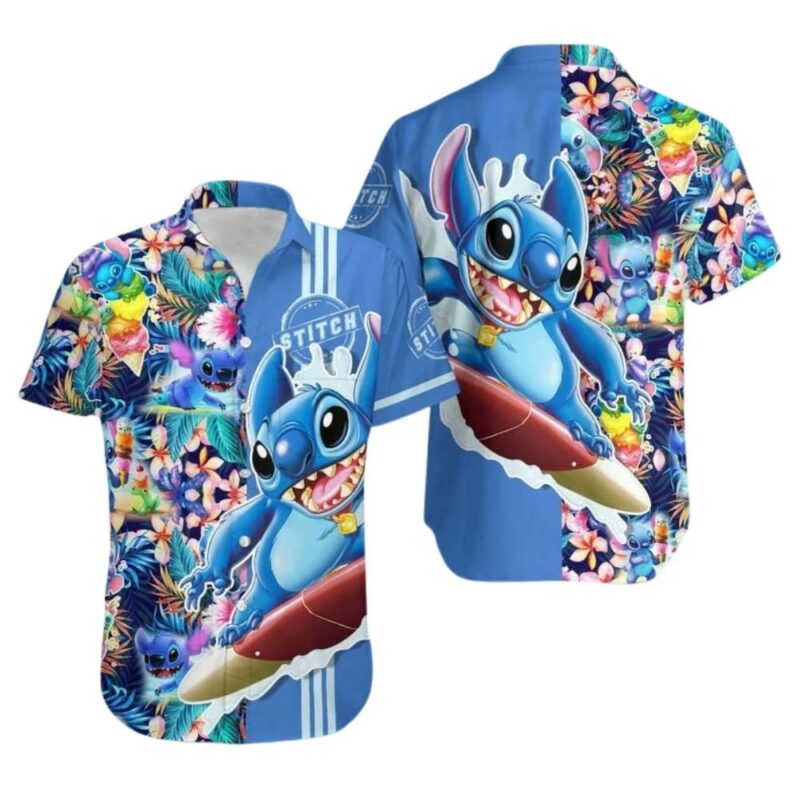 Stitch surf floral flower pattern hawaiian shirt 1