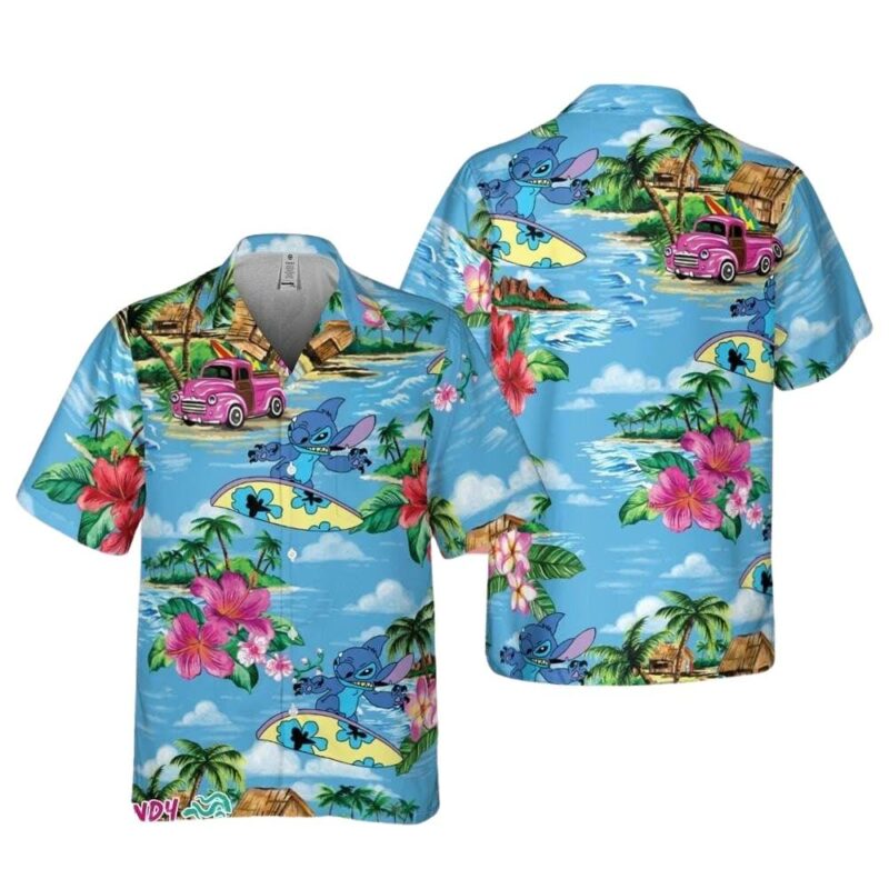 Stitch surf island pattern hawaiian shirt 1