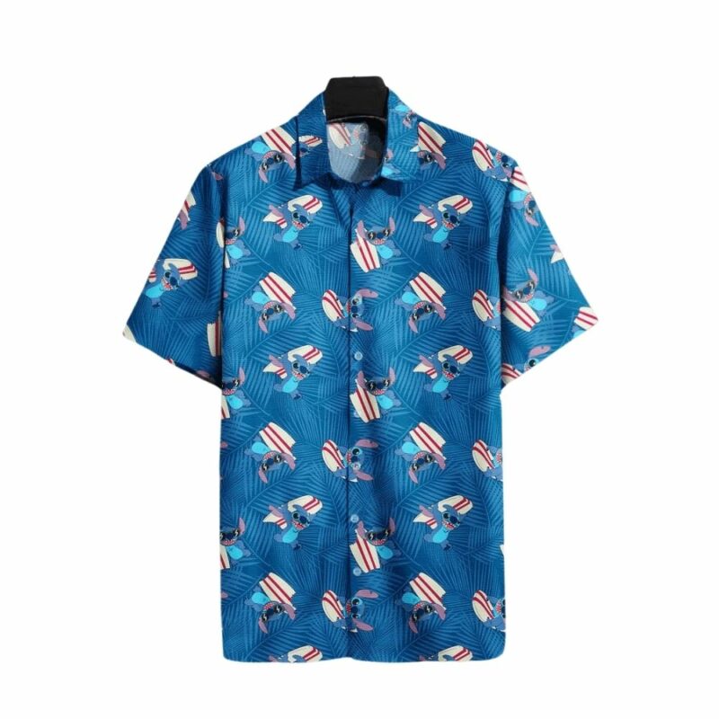 Stitch surfing floral pattern hawaiian shirt 1