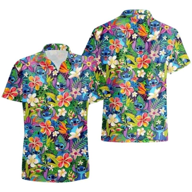 Stitch tropical floral summer vacation lilo and stitch hawaiian shirt 1