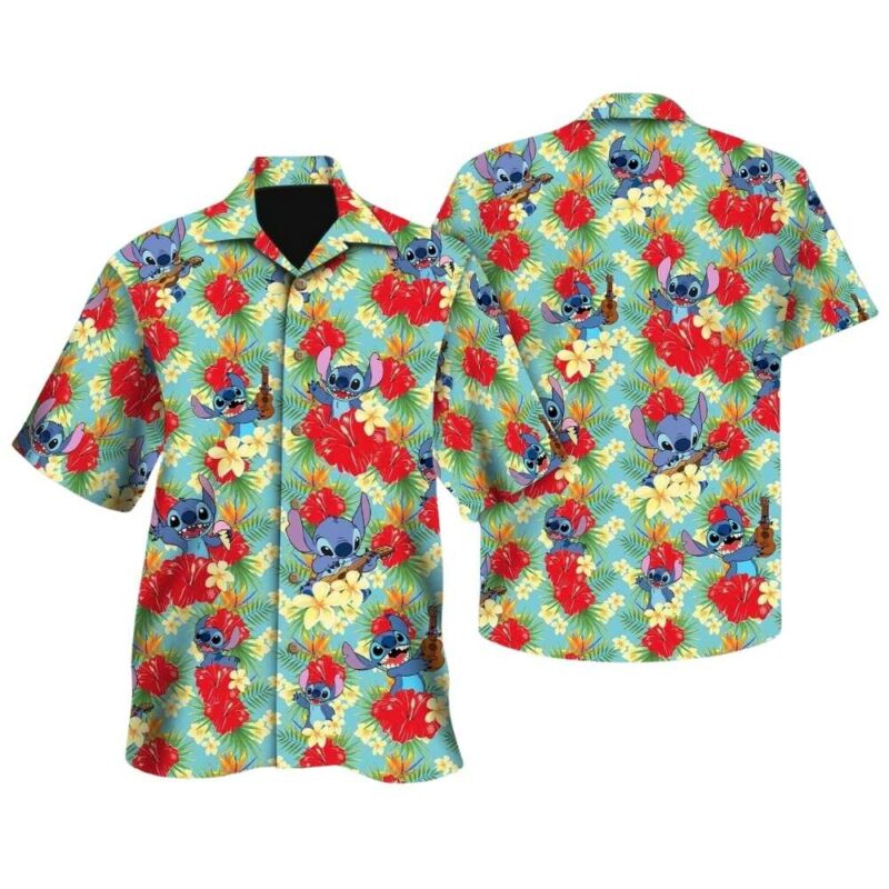 Stitch tropical flowers aloha summer vacation lilo and stitch hawaiian shirt 1