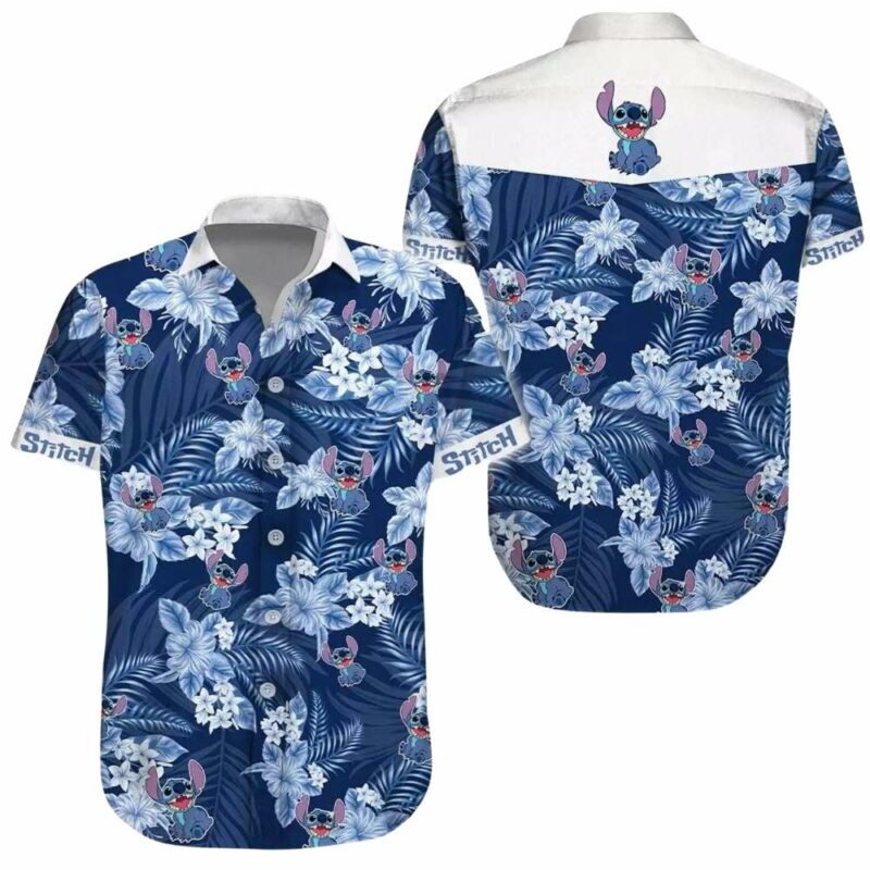 Stitch tropical leaves summer vacation lilo and stitch floral hawaiian shirt 1