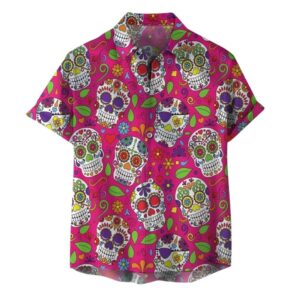 Sugar Skull Day Of The Dead Floral Hawaiian Shirt