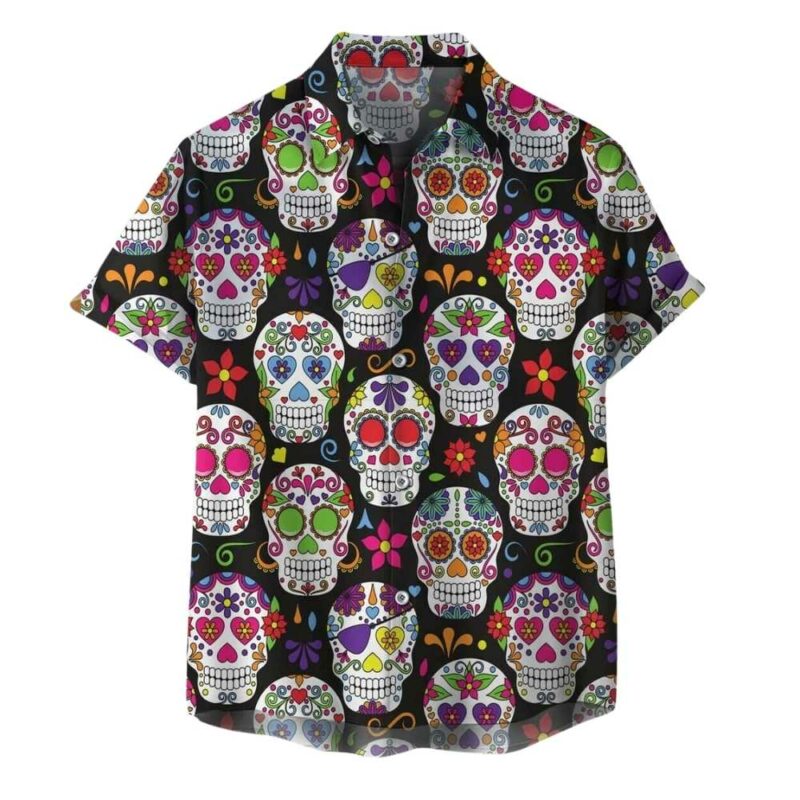 Sugar skull retro pattern halloween hawaiian shirt 1