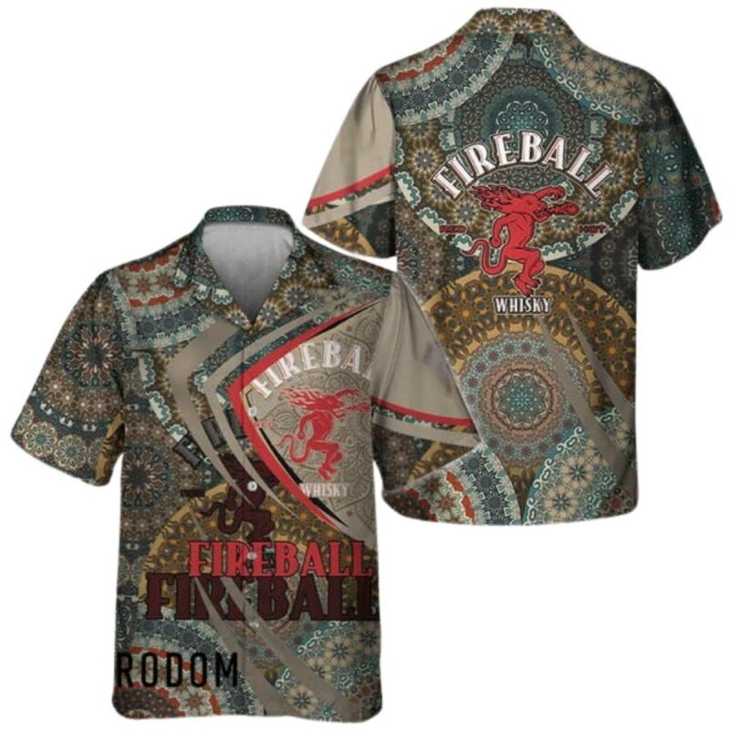 Summer boho mandala fireball whisky hawaiian shirt 1