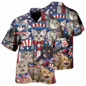 Summer Cat Independence Day Hawaiian Shirt