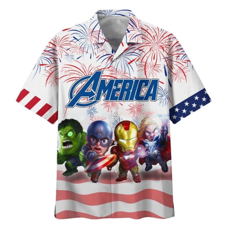 Superheroes celebrate independence day unique themed hawaiian shirt 1