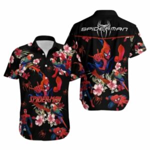Superheroes Spiderman Hibiscus Flowers Hawaiian Shirt