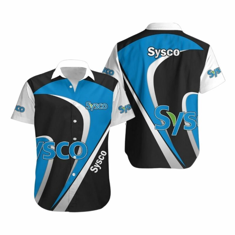 Sysco logo black blue and white hawaiian shirt 1