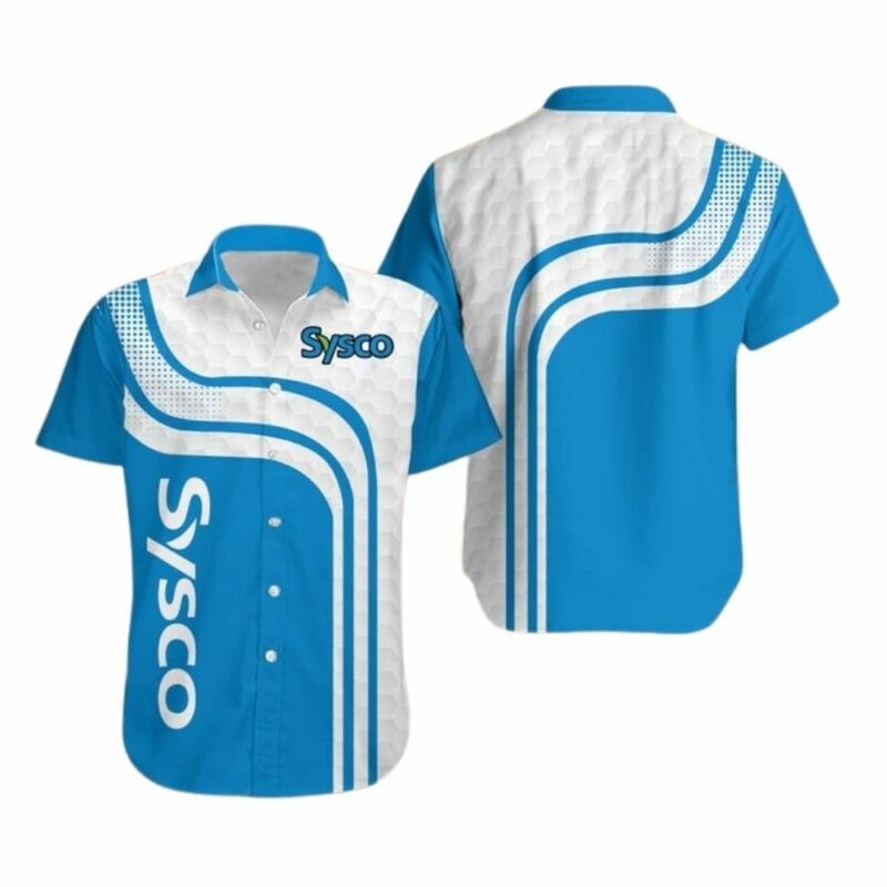 Sysco logo in my heart white and blue hawaiian shirt 1