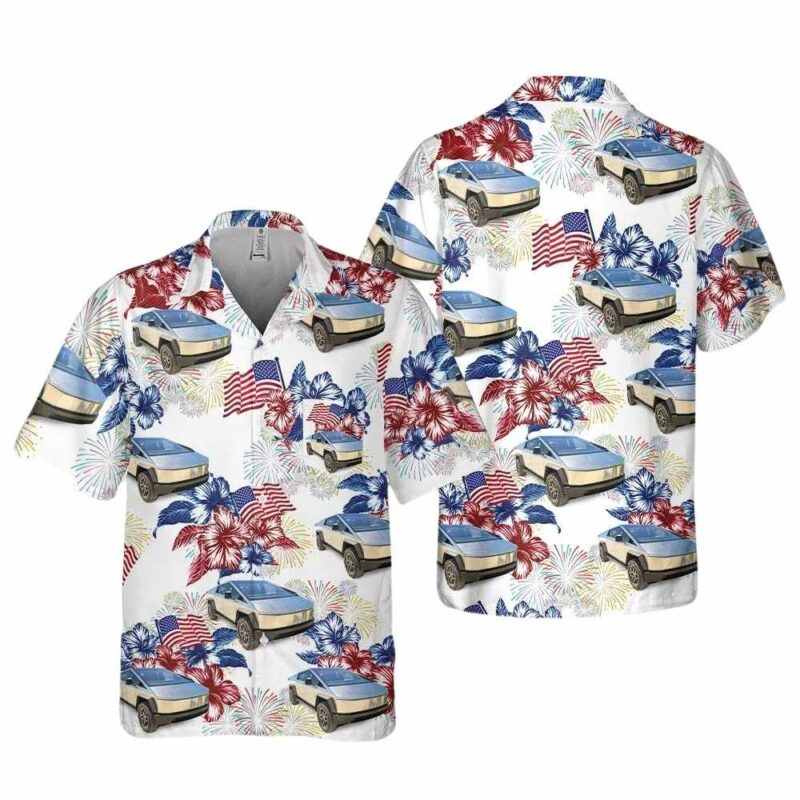 Tesla cybertruck 4th of july hawaiian shirt 1