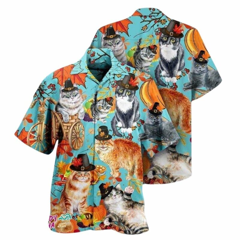 Thanksgiving cat celebration hawaiian shirt 1