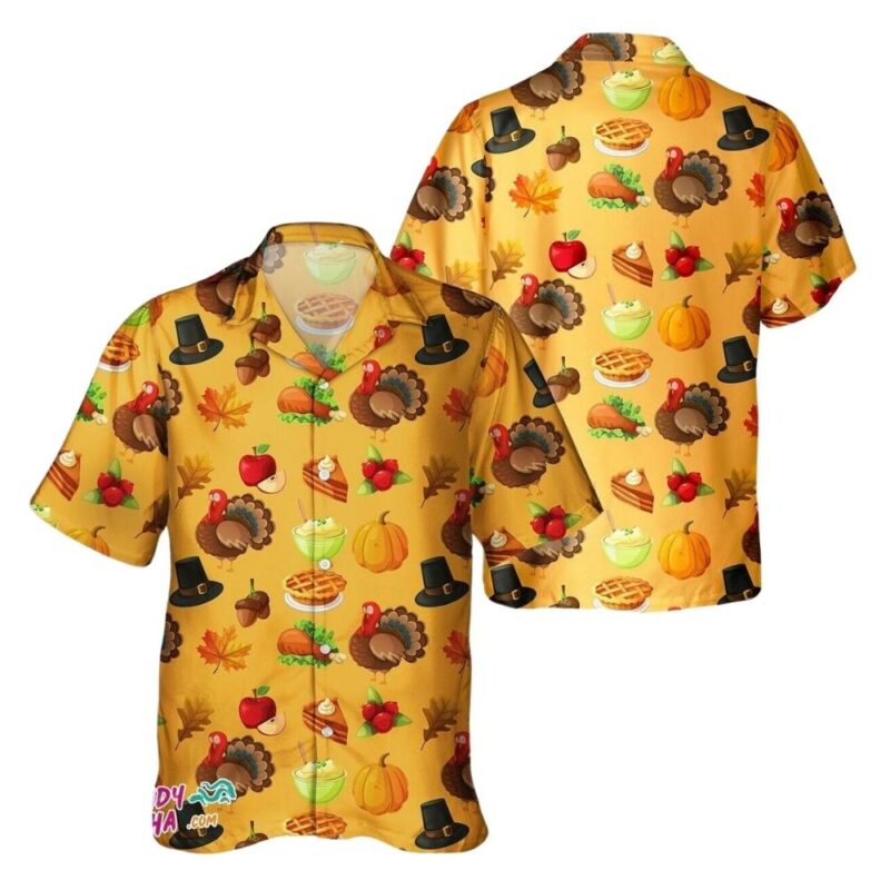 Thanksgiving day pumpkin leaves turkey hawaiian shirt 1