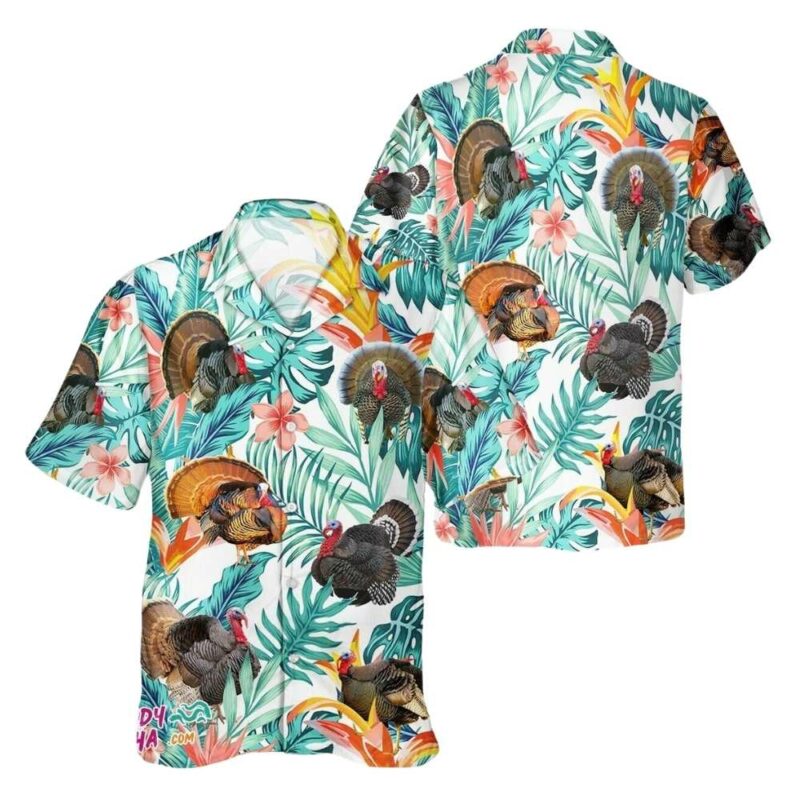 Thanksgiving turkey fall motif tropical hawaiian shirt 1