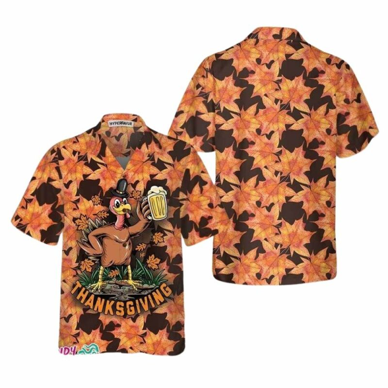 Thanksgiving turkey holding big glass beer hawaiian shirt 1