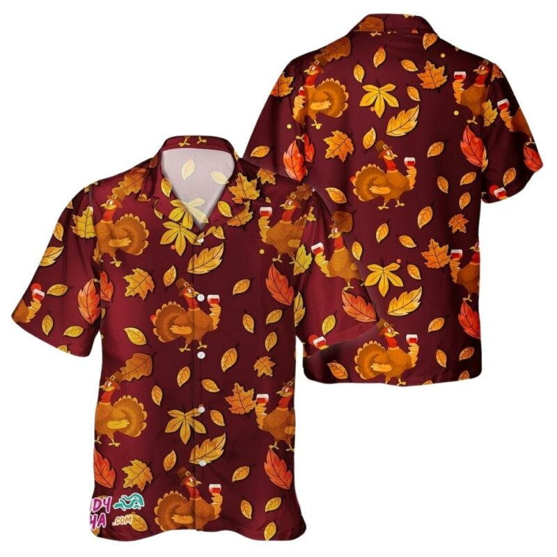 Thanksgiving turkey love autumn leaves hawaiian shirt 1